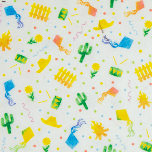 Feltro Estampado Santa Fé Coleção Festa Junina Cercado Cacto com Fundo Branco 50 x 70 cm - Ref. D9441.V02