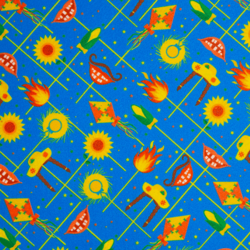 Feltro Estampado Santa Fé Coleção Festa Junina Fogueira Pipa com Fundo Azul 50 x 70 cm - Ref. D9451.V07