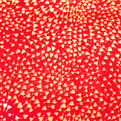 Feltro Estampado Laminado Santa Fé Coleção Alegria Ouro com Fundo Vermelho Noel 45 x 45 cm - Ref. 50000044
