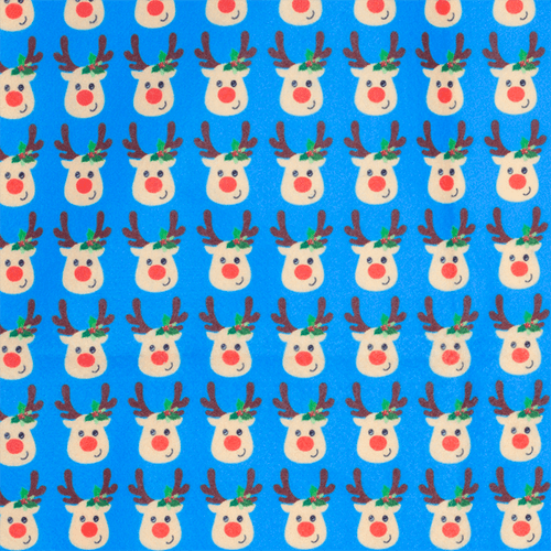 Feltro Estampado Santa Fé Coleção de Natal 2020 Rena Feliz Azul 50 x 140 cm - Ref. 6340.V01