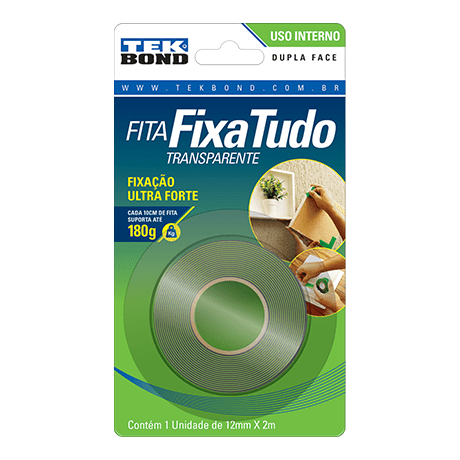 FITA FIXA TUDO TEKBOND TRANSPARENTE 12MM 2M