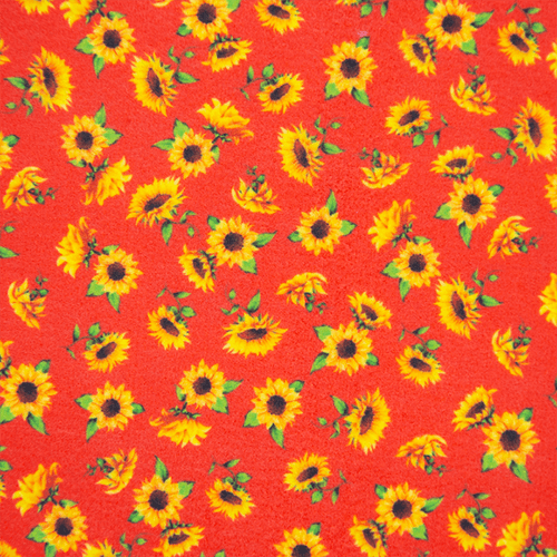 Feltro Estampado Santa Fé Coleção Floral Girassol com Fundo Vermelho 50 x 70 cm - Ref. D9521-V01