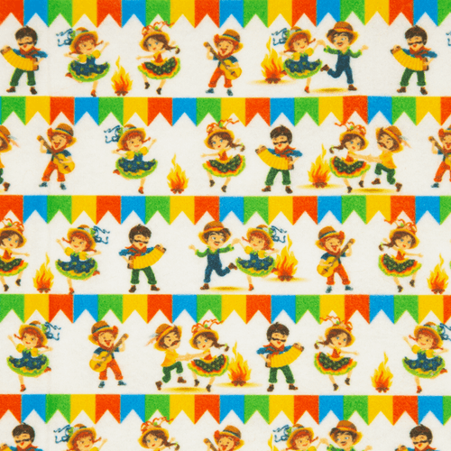 Feltro Estampado Santa Fé Coleção Festa Junina Casal Dançando com Bandeiras Branca 50 x 70 cm - Ref. D9543.01