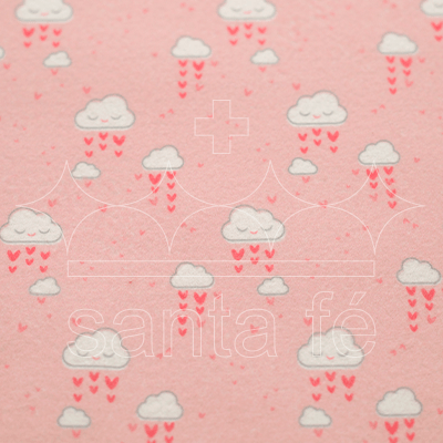 Feltro Estampado Santa Fé Coleção Eterna Arte 2º Edição Chuva de Amor Rosa Bebê 50 x 70 cm - Ref. 5900.088