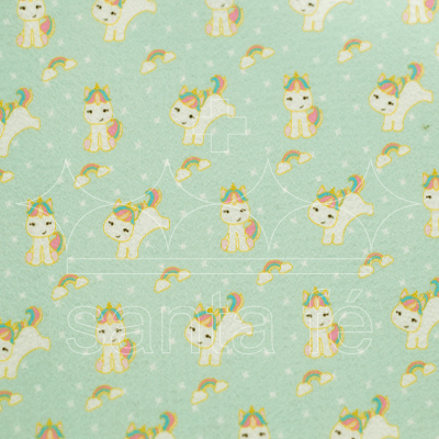 Feltro Estampado Santa Fé Coleção Eterna Arte 3º Edição Unicórnio Verde Caribe 50 x 70 cm - Ref. 5882.835