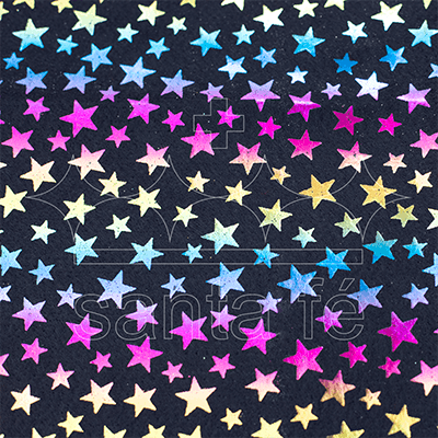 Feltro Estampado Laminado Santa Fé Estrela Arco Íris com Fundo Preto 45 x 45 cm - Ref.