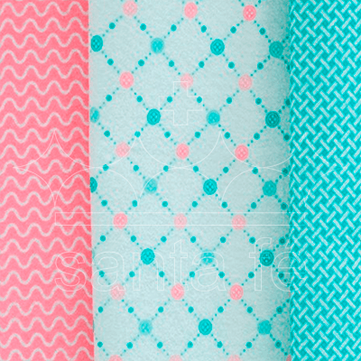 Feltro Estampado Santa Fé Coleção Eterna Arte 1º Edição Compose Aviamentos Azul Acqua e Rosa 25 x 140 cm - Ref. 5940.006