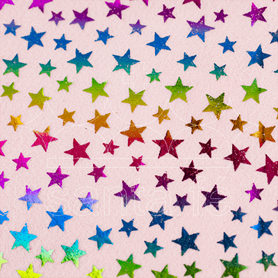Feltro Estampado Laminado Santa Fé Estrela Arco Íris com Fundo Rosa Poente 45 x 45 cm - Ref.