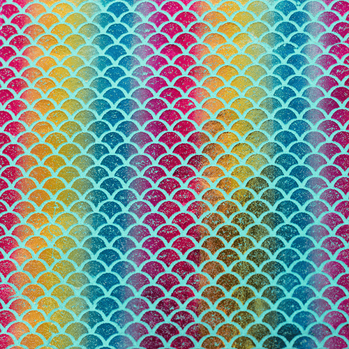 Feltro Estampado Santa Fé Coleção Sereia Multicor com Fundo Verde Candy 45 x 45 cm - Ref. 50000097