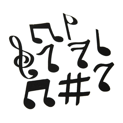 KIT APLIQUE NOTAS MUSICAIS ADESIVADO PRETO PCT C. 9 MODELOS DIFERENTES