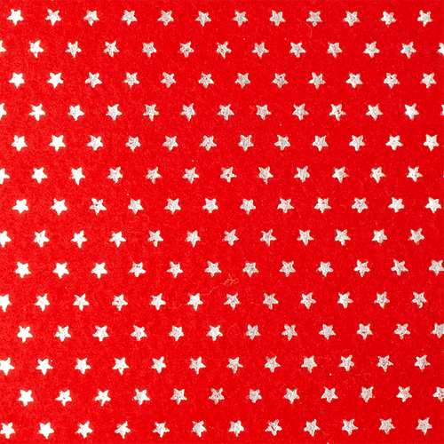 Feltro Estampado Laminado Santa Fé Coleção Alegria Vermelho Estrela Prata 45 x 45 cm - Ref. 50000121
