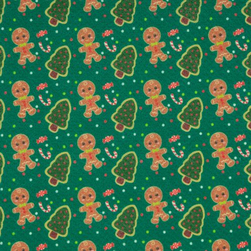 Feltro Estampado Santa Fé Coleção de Natal 2022 Biscoito Ginger Verde 50 x 70 cm - Ref. D12378-V01