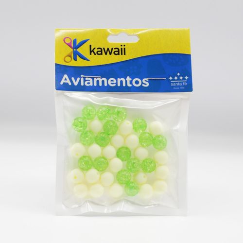 Pérola ABS Kawaii 8mm Translúcida Verde e Creme - 20g