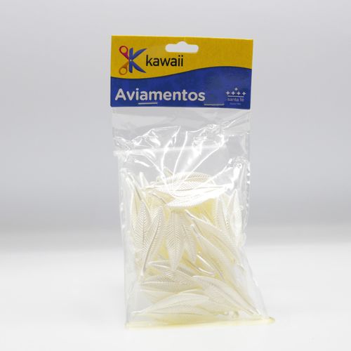 Pingente 2 Folhas Kawaii Branco 4x1,5mm - 50g