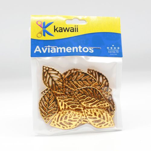Pingente Folha Kawaii 2x3,5cm Dourado - 20g