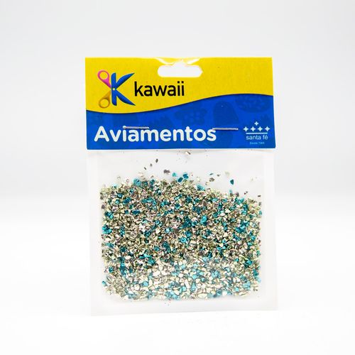 Glitter de Vidro Kawaii Prata com Turquesa - 20g