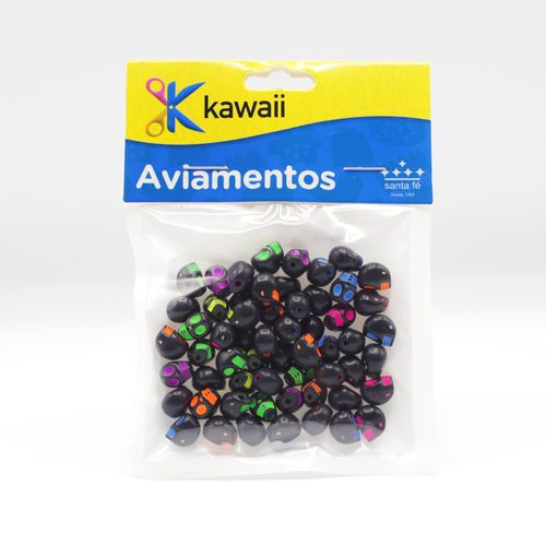 Miçanga Kawaii Caveira Preto e Colorido 5mm - 20g
