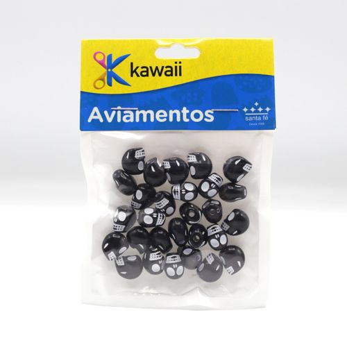 Miçanga Kawaii Caveira Preto e Branco 10mm - 20g
