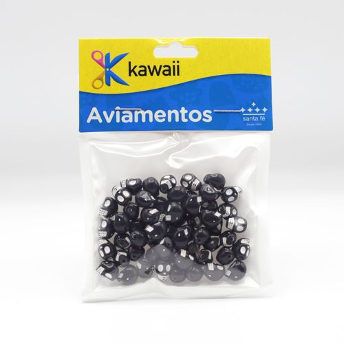 Miçanga Kawaii Caveira Preto e Branco 5mm - 20g