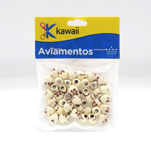 Miçanga Kawaii Caveira Creme e Marrom 10mm - 20g