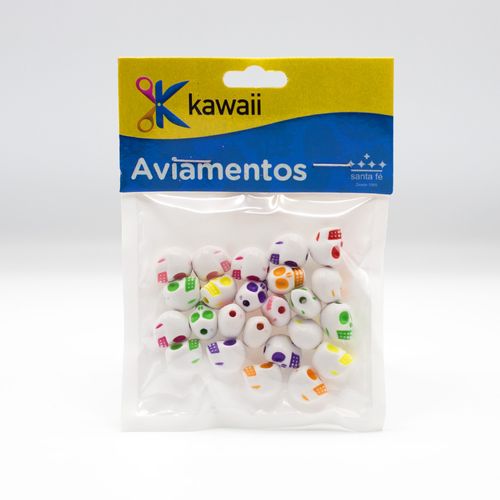 Miçanga Kawaii Caveira Branco Colorido 10mm - 20g