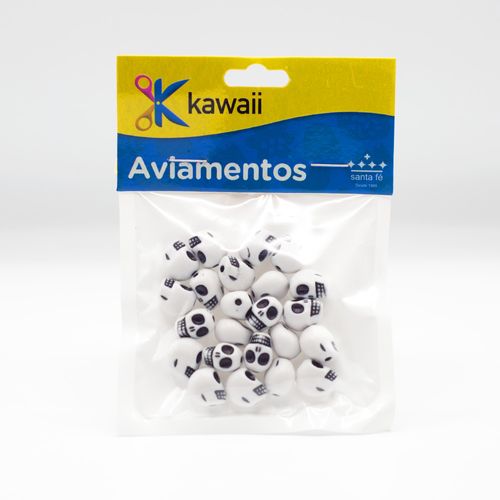 Miçanga Kawaii Caveira Branco e Preto 10mm - 20g