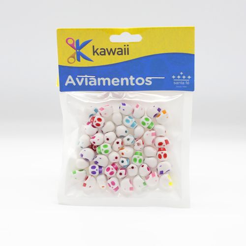 Miçanga Kawaii Caveira Branco Colorido 5mm - 20g
