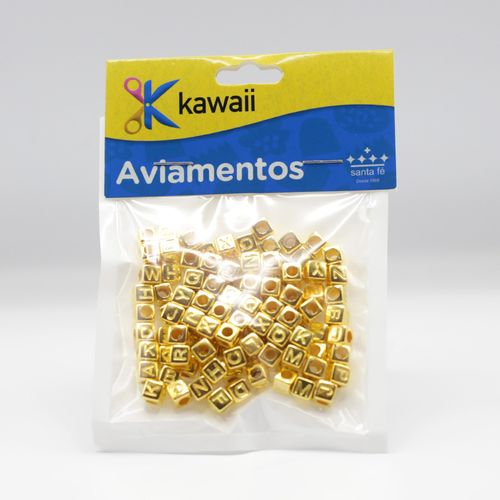 Miçanga Kawaii Letra Dourada Quadrada 6mm - 20g