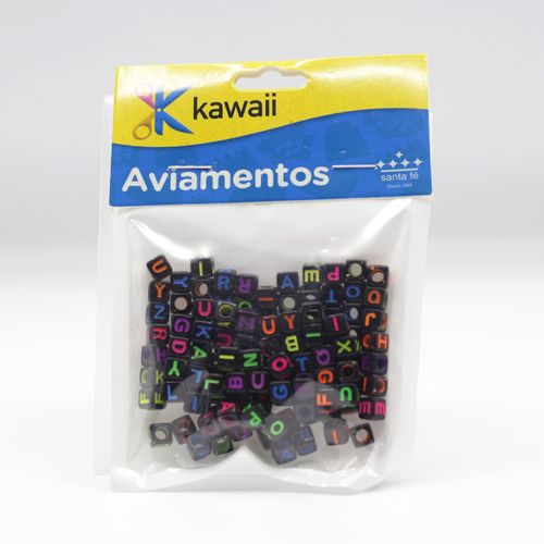Miçanga Kawaii Letra Colorida Quadrada Preta 6mm - 20g