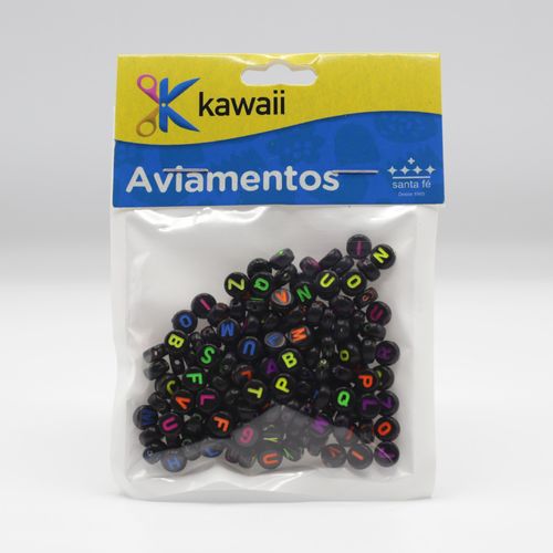 Miçanga Kawaii Letra Colorida Redonda Preta 6mm - 20g