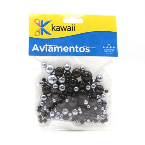 Pérola Mix Kawaii Preto e Cinza 3, 5, 6 e 8mm