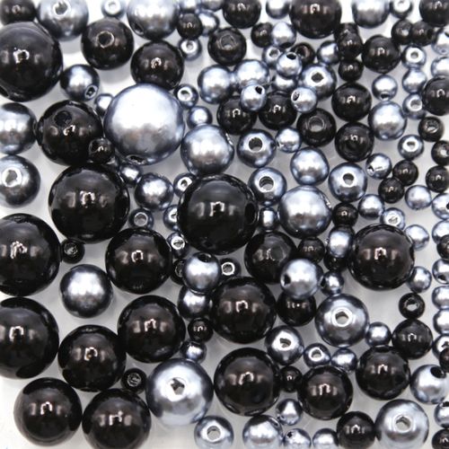 Pérola Mix Kawaii Preto e Cinza 3, 5, 6 e 8mm