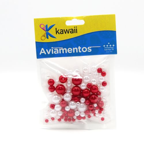 Pérola Mix Kawaii Vermelho e Branco 3, 5, 6 e 8mm
