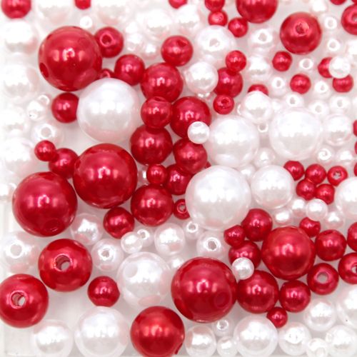 Pérola Mix Kawaii Vermelho e Branco 3, 5, 6 e 8mm