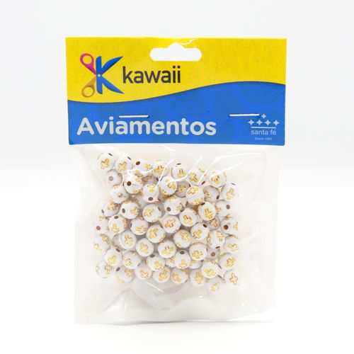 Conta ABS Cruz Redonda 6mm Branco Com Dourado 20g