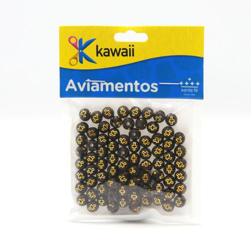Conta ABS Cruz Redonda 6mm Preto com Dourado 20g