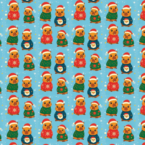 Feltro Estampado Santa Fé Natal Capivaras de Sueter  50 x 70cm