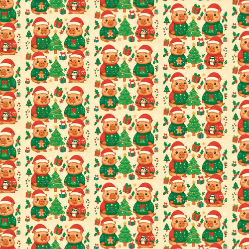 Feltro Estampado Santa Fé Natal Capivaras Natalinas - 50 x 70cm