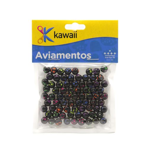 Miçanga Kawaii Emoji Colorido Redondo Preto 6mm - 20g