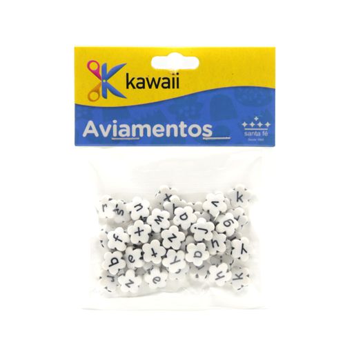 Miçanga Kawaii Letra Preta Flor Branco 10mm 20g