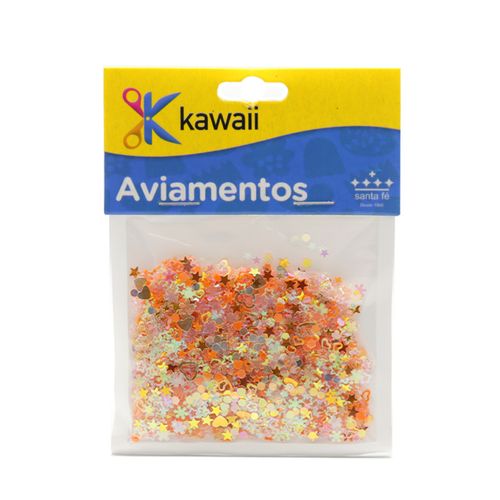 Aplique Kawaii Mini Coração, Estrela e Círculo Laranja - 15g