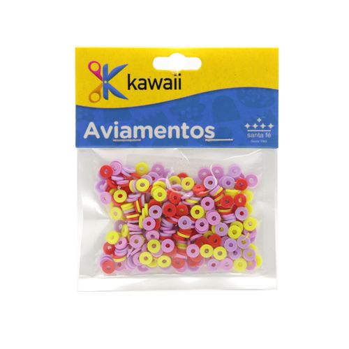 Miçanga Kawaii Emborrachada Disquinho Amarelo, Vermelho e Lilás 6mm - 20g