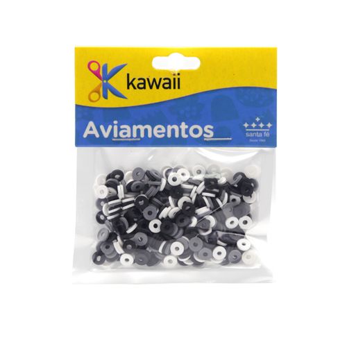 Miçanga Kawaii Emborrachada Disquinho Preto, Branco e Cinza Escuro 6mm - 20g