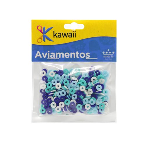 Miçanga Kawaii Emborrachada Disquinho Azul/Az.Claro/Verde Claro E Branco 6mm - 20g