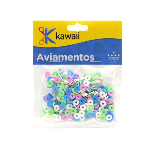 Miçanga Kawaii Emborrachada Disquinho Azul/Verde/Lilas E Branco 6mm - 20g