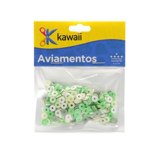 Miçanga Kawaii Emborrachada Disquinho Verde Claro, Branco, Creme e Cinza 6mm - 20g