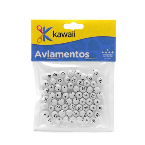 Miçanga Kawaii Letra Preta Redondo Branco 6mm - 20g