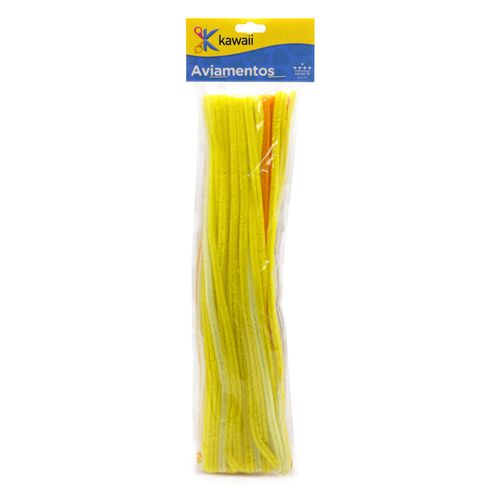 Haste de Chenille Kawaii Laranja e Amarelo 30cm - 20g