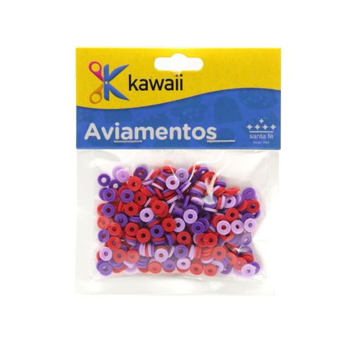 Miçanga Kawaii Emborrachada Disquinho Vermelha, Roxa e Lilás 6mm - 20g
